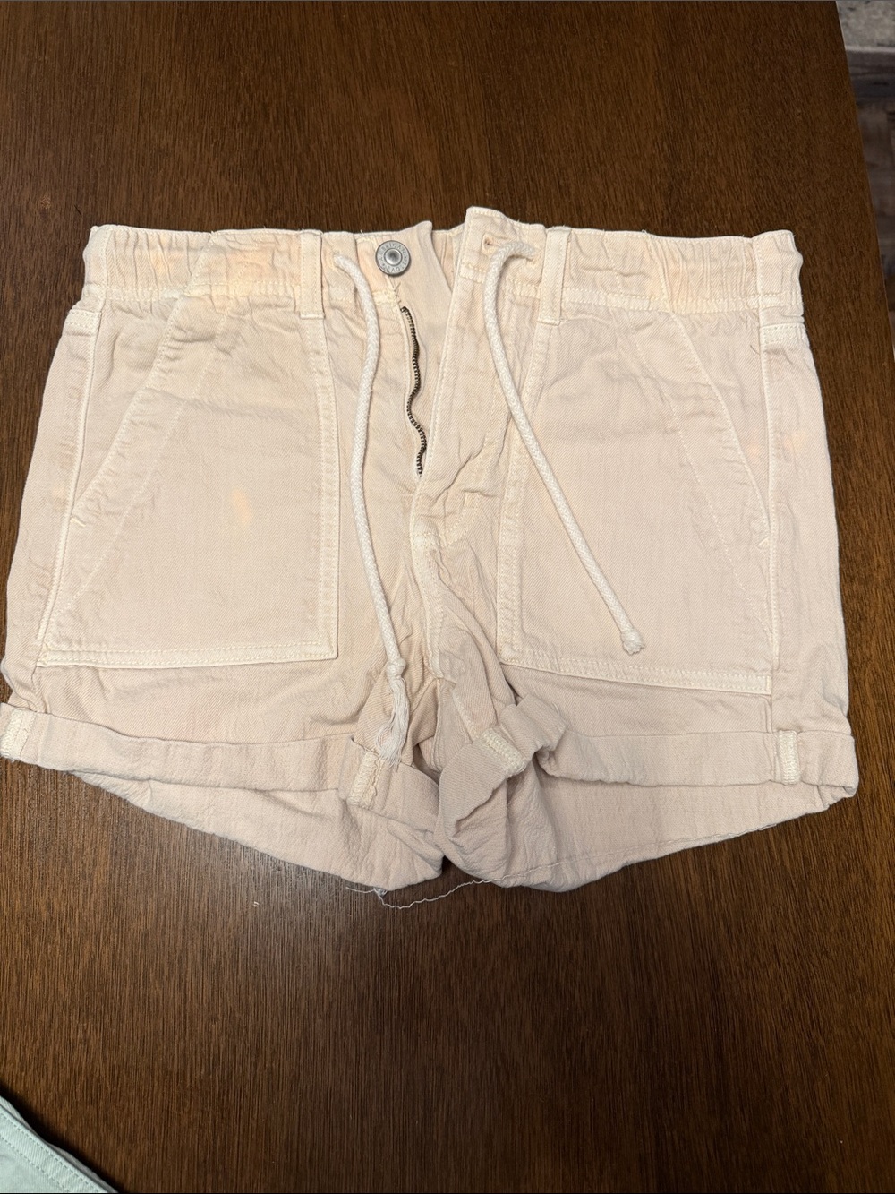 American Eagle Outfitters Cream Drawstring Rolled-Hem Athletic Shorts